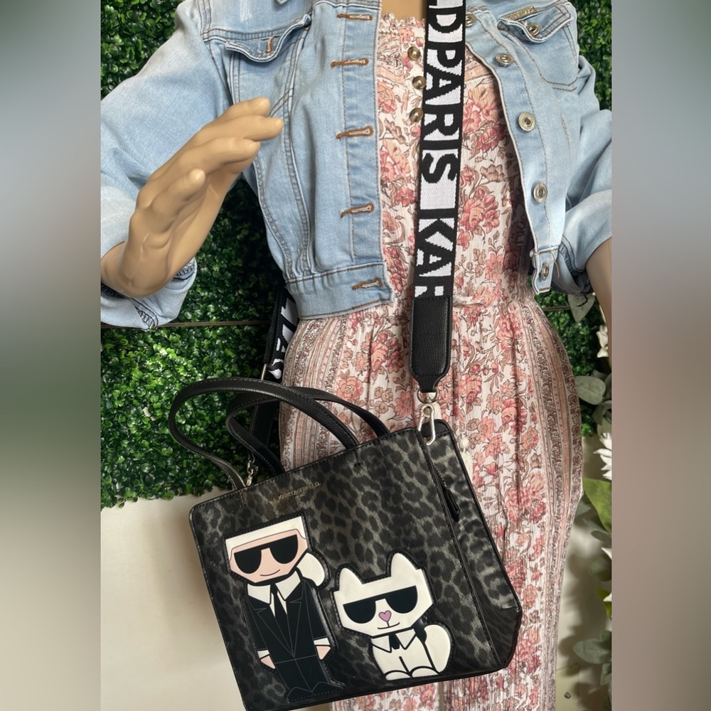 Karl Lagerfeld Paris Mini Tote Leopard Crossbody – Black/Grey - Picture 2 of 12